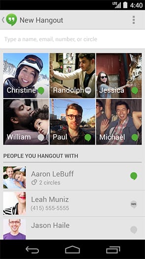 Google Hangouts Contact List