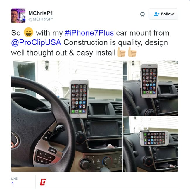 Customer product review of proclip iphone 7 Plus car mount