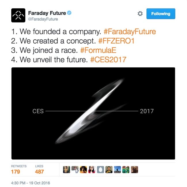 this year Faraday Future plans to "unveil the future." 