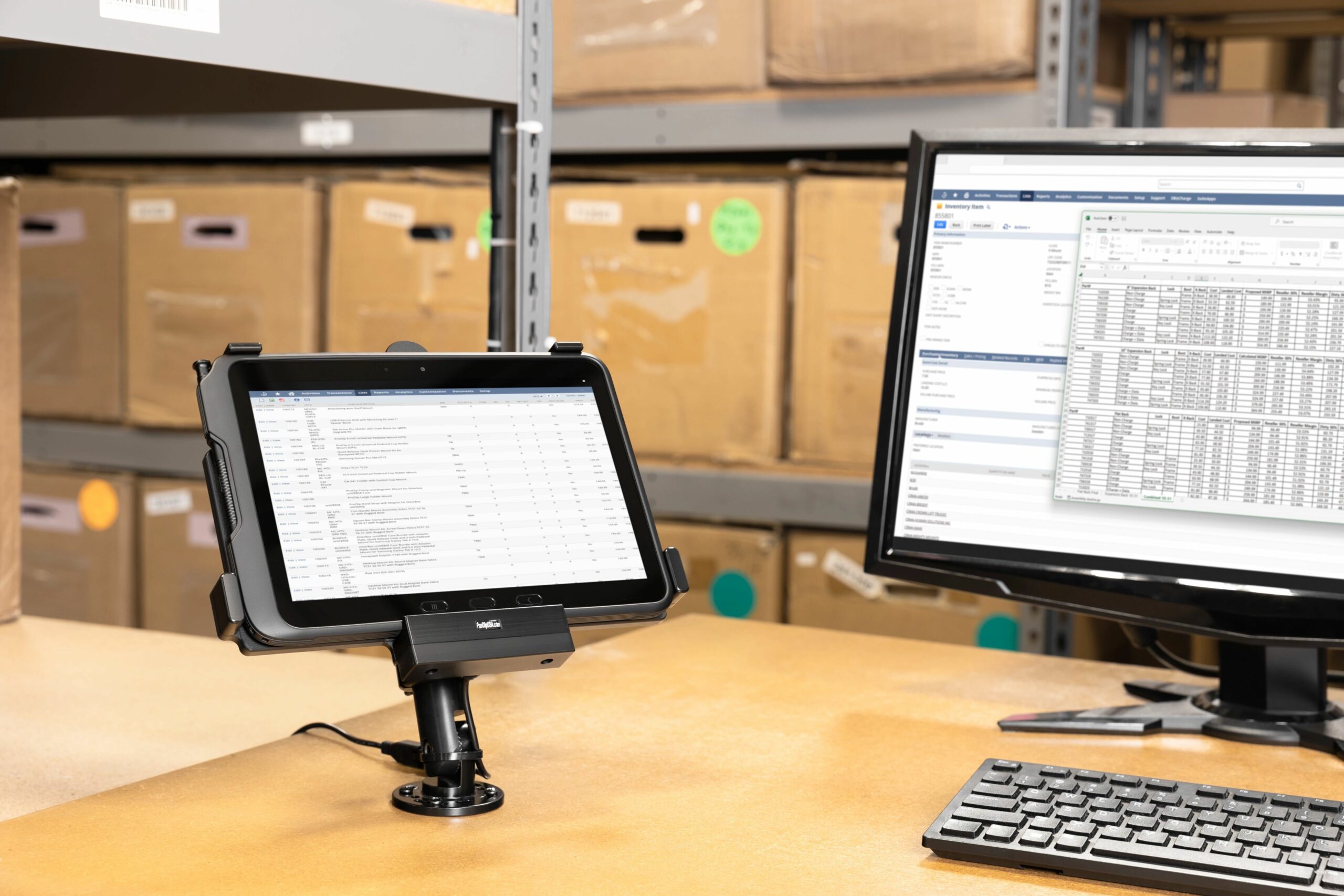 Tab Active4 Pro mounted on desktop in warehouse